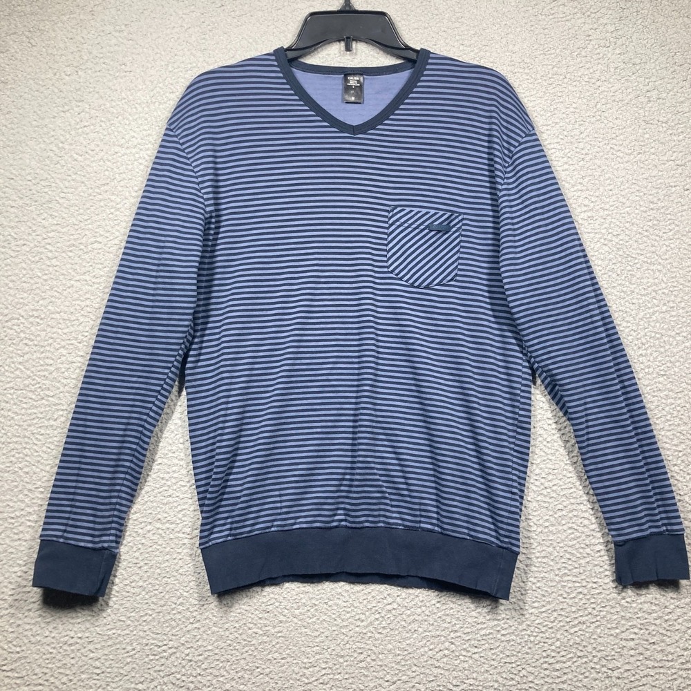 Calida Switzerland Pajama Shirt Mens Medium Blue Stripe Long Sleeve Soft Comfort